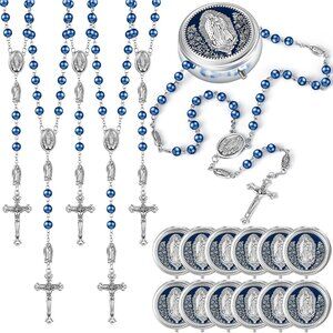 Catholic Rosary Necklace 6mm Glass Pearl Beaded Necklace with Metal Gift Box for